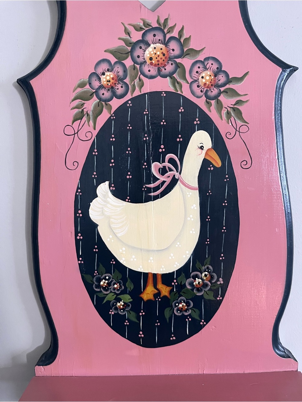 Vintage Handmade 80s Wooden Heart Wall Shelf - Hand Painted Goose Folk Art - Picture 3 of 6